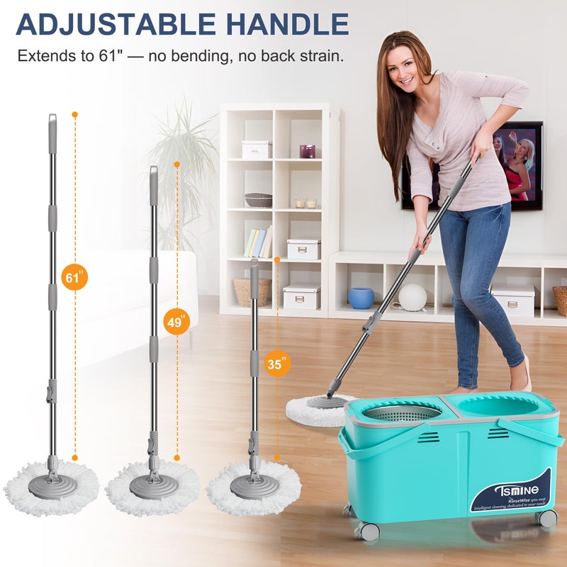 RinseWise Easy-Use Spin Mop for Cleaner, Controlled Rinsing, Clean & Dirty Water Separation Mop Bucket for Pet & Family Homes,360Â° Swivel Wheels, Safe for Hardwood & Tile, Adjustable Handle,6 Reusable Mop Heads - Image 5
