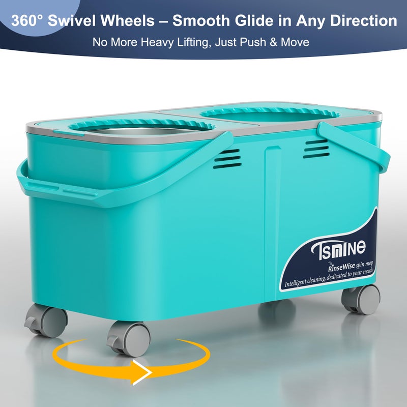 RinseWise Easy-Use Spin Mop for Cleaner, Controlled Rinsing, Clean & Dirty Water Separation Mop Bucket for Pet & Family Homes,360Â° Swivel Wheels, Safe for Hardwood & Tile, Adjustable Handle,6 Reusable Mop Heads - Image 4