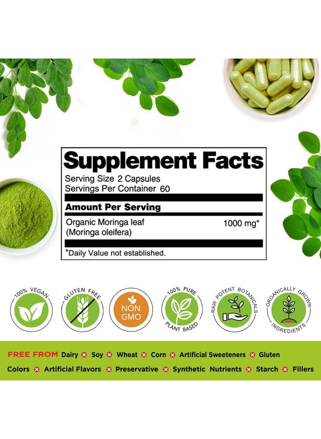 Good Molecules Moringa Leaf Capsules 1000mg, 120 Count - Pure Raw Moringa Oleifera Powder Whole Leaves Green Super Food Supplement - Boosts Energy, Health, Wellbeing & Antioxidants Rich  - Image 3