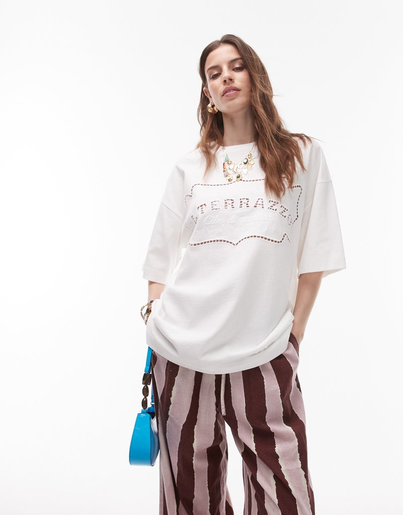 TOPSHOP Cutwork Ristorante Oversized Tee  - Image 1