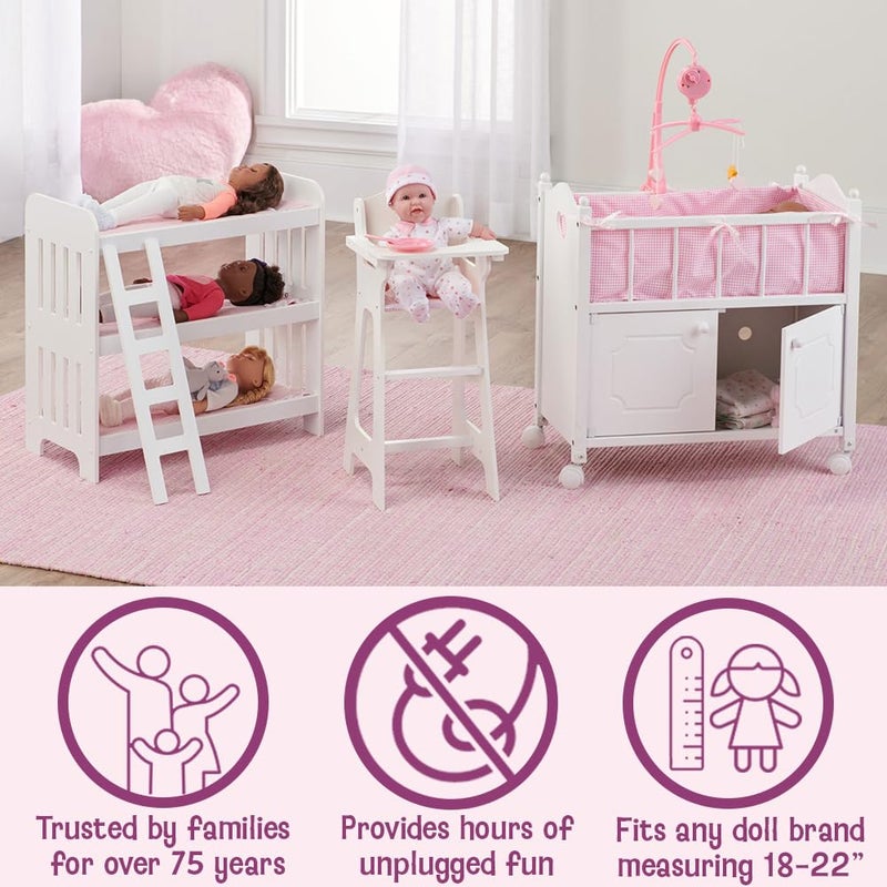 Badger Basket Doll Crib with Bedding, Storage Baskets, Mobile & Personalization Kit - Ideal Nursery Set for Dolls Up to 22 Inches, Best for Doll Accessories & Playtime - White/Pink - Image 3