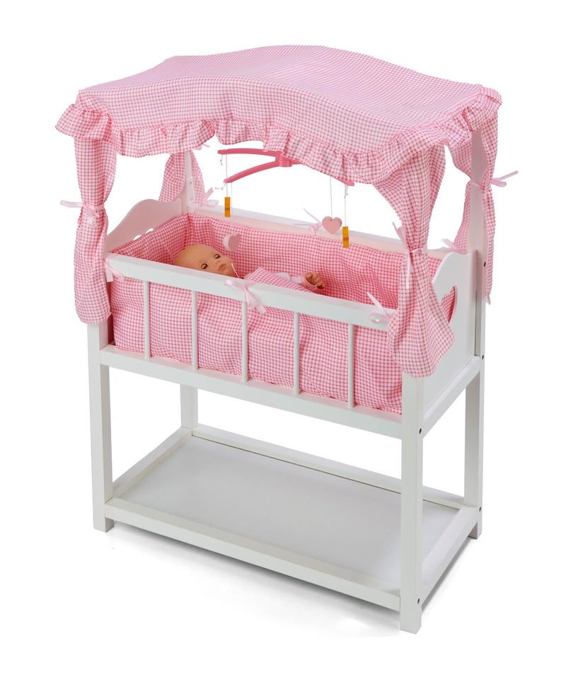 Badger Basket Doll Crib with Bedding, Storage Baskets, Mobile & Personalization Kit - Ideal Nursery Set for Dolls Up to 22 Inches, Best for Doll Accessories & Playtime - White/Pink - Image 4