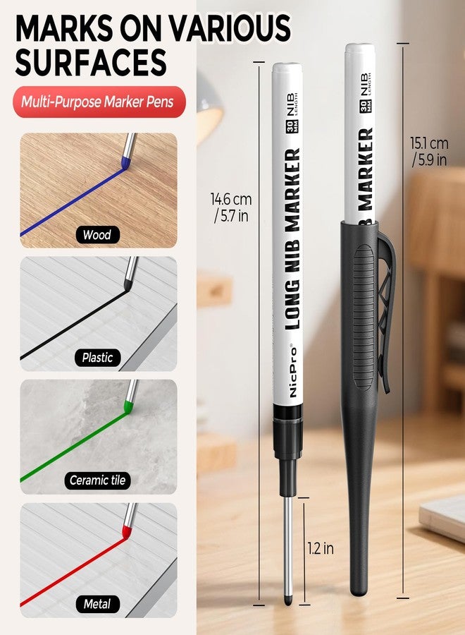 Nicpro 4 PCS Long Nib Marker Pens, 30mm Deep Hole Marker, Quick Dry & Waterproof Construction Markers, Long Head Markers for Metal, Steel, Tile, Glass, Carpenter Marking Pen for Woodworking (Colorful) - Image 2