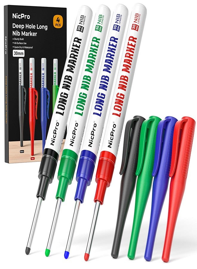 Nicpro 4 PCS Long Nib Marker Pens, 30mm Deep Hole Marker, Quick Dry & Waterproof Construction Markers, Long Head Markers for Metal, Steel, Tile, Glass, Carpenter Marking Pen for Woodworking (Colorful) - Image 1