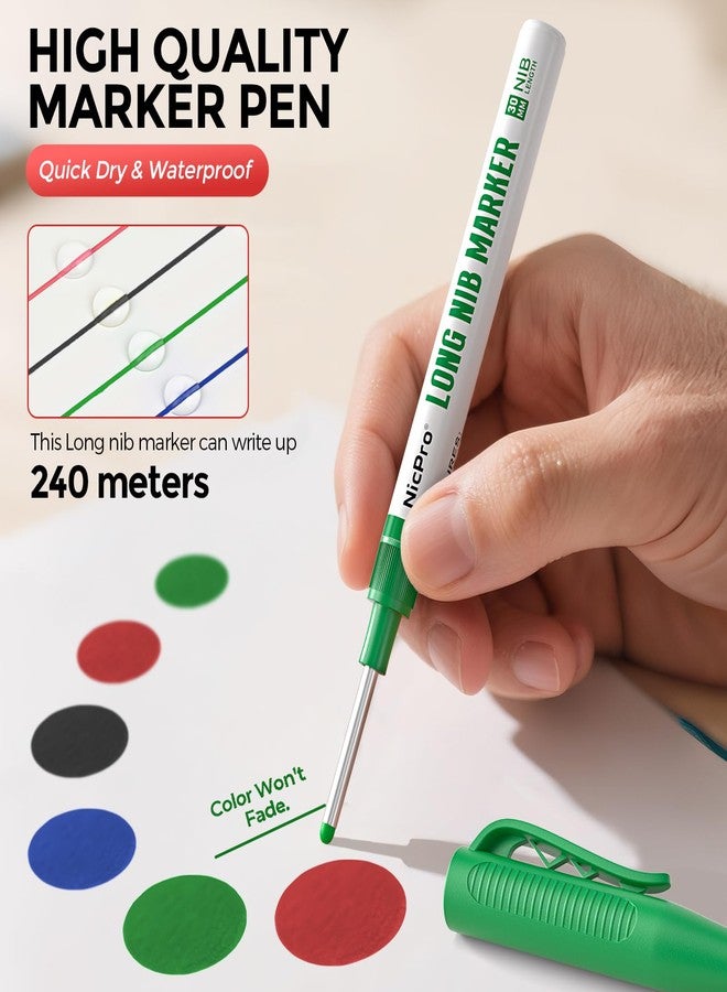 Nicpro 4 PCS Long Nib Marker Pens, 30mm Deep Hole Marker, Quick Dry & Waterproof Construction Markers, Long Head Markers for Metal, Steel, Tile, Glass, Carpenter Marking Pen for Woodworking (Colorful) - Image 4