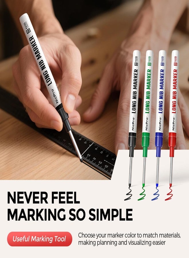 Nicpro 4 PCS Long Nib Marker Pens, 30mm Deep Hole Marker, Quick Dry & Waterproof Construction Markers, Long Head Markers for Metal, Steel, Tile, Glass, Carpenter Marking Pen for Woodworking (Colorful) - Image 3