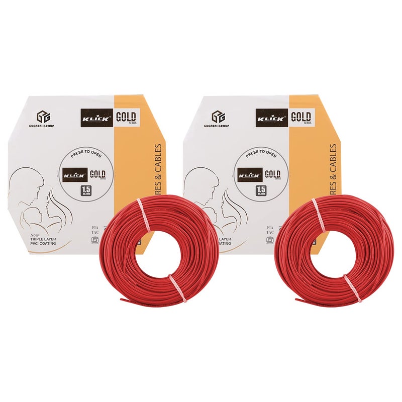 KLICK KLICK Copper Wire with Triple Layer PVC Coating Unilay Bunching Single Core Unsheathed Flexible Electric Cable for Domestic Industrial Connections Gold Series 15 mm 90m Long Red 2 Pcs  - Image 1