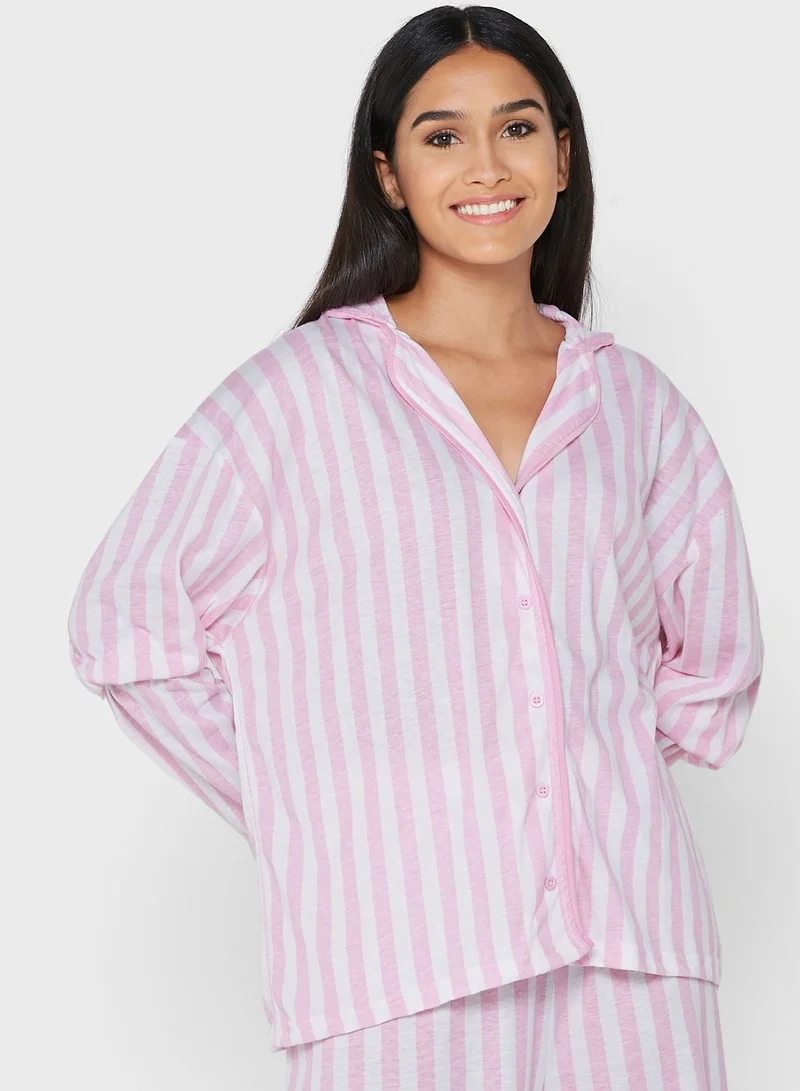boohoo Striped Shirt & Pyjama Set