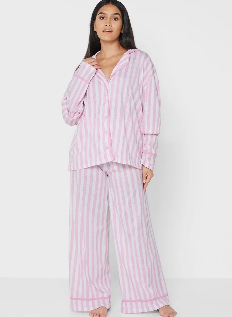 boohoo Striped Shirt & Pyjama Set