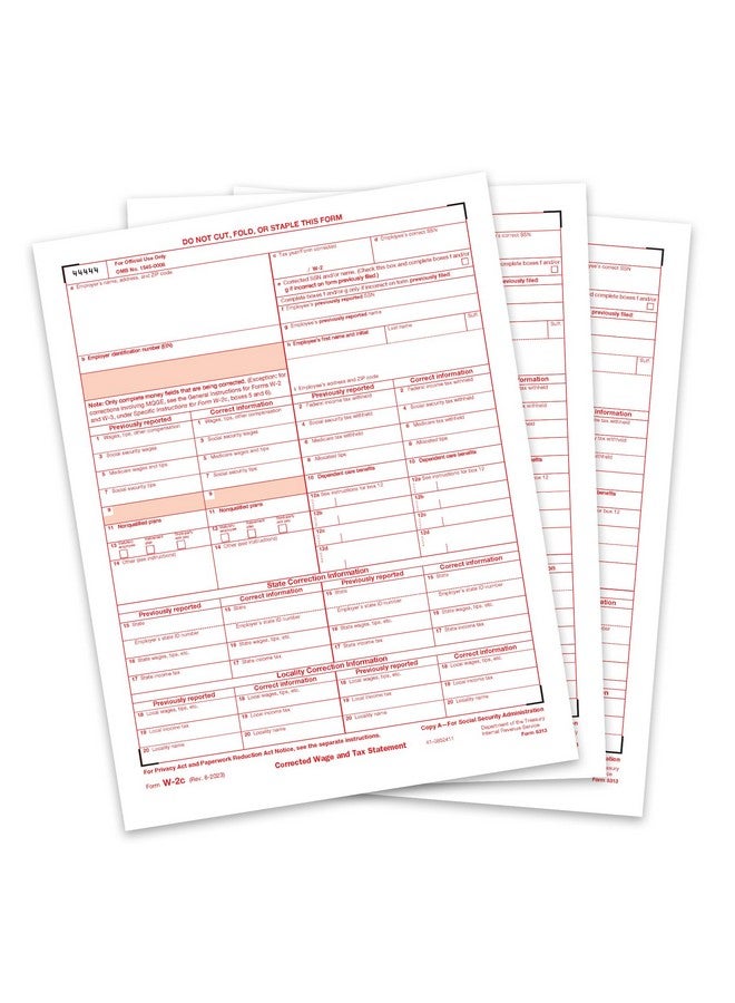 بلو سوميت سابلايز بيانات الأجور والضرائب المصححة W2-C 2024، نسخة SSA A، نموذج W-2 C 25، إرسال نماذج تصحيح الأجور، متوافقة مع Quickbooks وبرامج المحاسبة، حزمة من 25 نموذجًا - Image 1