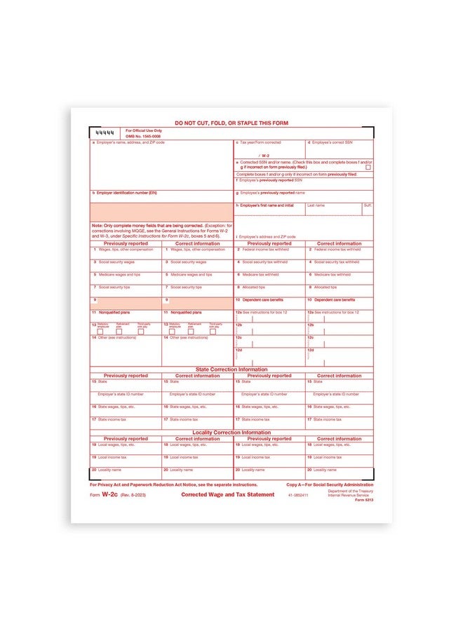 بلو سوميت سابلايز بيانات الأجور والضرائب المصححة W2-C 2024، نسخة SSA A، نموذج W-2 C 25، إرسال نماذج تصحيح الأجور، متوافقة مع Quickbooks وبرامج المحاسبة، حزمة من 25 نموذجًا - Image 3