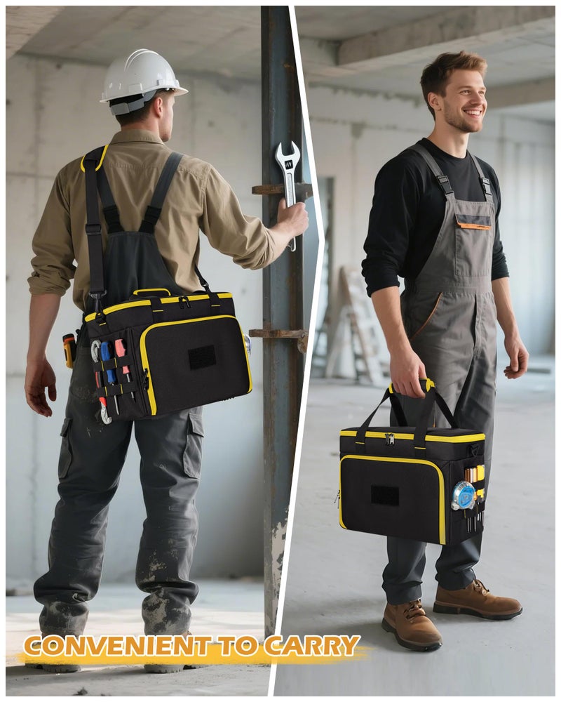 Marscamd 2 Layers Tool Bag with 3 Clear Window Removable Cases, Heavy Duty Tool Tote with Molle Webbing and Detachable Shoulder Strap, Black/Yellow - Image 5
