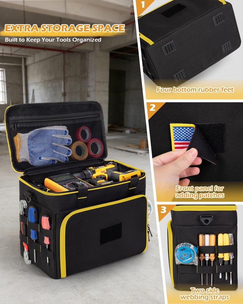 Marscamd 2 Layers Tool Bag with 3 Clear Window Removable Cases, Heavy Duty Tool Tote with Molle Webbing and Detachable Shoulder Strap, Black/Yellow - Image 3