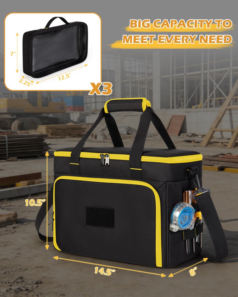 Marscamd 2 Layers Tool Bag with 3 Clear Window Removable Cases, Heavy Duty Tool Tote with Molle Webbing and Detachable Shoulder Strap, Black/Yellow - Image 4