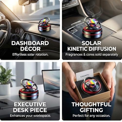 eaonitu Solar Dashboard Spinner Sun Powered Kinetic Car Decoration Diffuser Space Theme Automotive Accessories Spring Birthday Gift Exchange Fragrance Aroma Cores Sold Separately Celestial Black - Image 3
