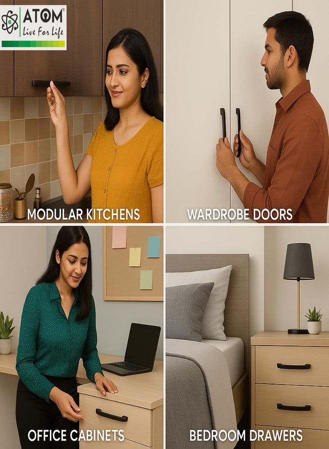 Atom 6 inch Zinc Cabinet Pull Handle | Black Matt Finish | Door Handle for Modern Kitchen Cabinets | Push Bar 545 | Pack of 10 - Image 4