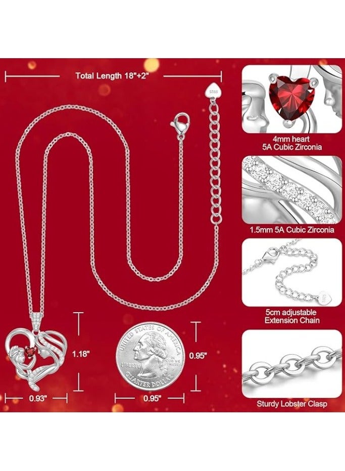 Zifeel Mother and Child Love Heart Pendant Necklace, Mothers Day Gift,  925 Sterling Silver Birthstone Necklace for Women, Mothers Day Valentines, Anniversary, Birthday,  Jewelry Gifts for Mom, Women, Wife Grandma... - Image 5