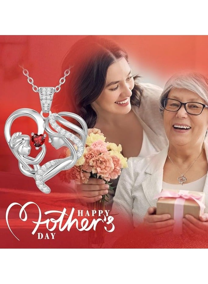 Zifeel Mother and Child Love Heart Pendant Necklace, Mothers Day Gift,  925 Sterling Silver Birthstone Necklace for Women, Mothers Day Valentines, Anniversary, Birthday,  Jewelry Gifts for Mom, Women, Wife Grandma... - Image 4