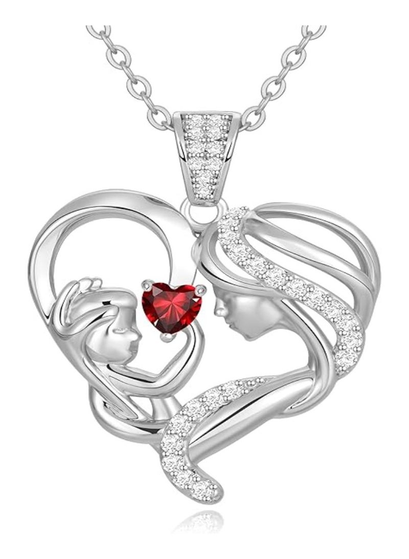 Zifeel Mother and Child Love Heart Pendant Necklace, Mothers Day Gift,  925 Sterling Silver Birthstone Necklace for Women, Mothers Day Valentines, Anniversary, Birthday,  Jewelry Gifts for Mom, Women, Wife Grandma... - Image 1