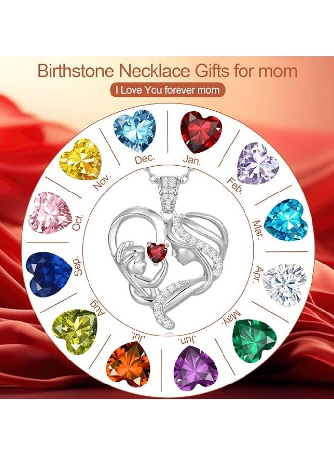 Zifeel Mother and Child Love Heart Pendant Necklace, Mothers Day Gift,  925 Sterling Silver Birthstone Necklace for Women, Mothers Day Valentines, Anniversary, Birthday,  Jewelry Gifts for Mom, Women, Wife Grandma... - Image 3