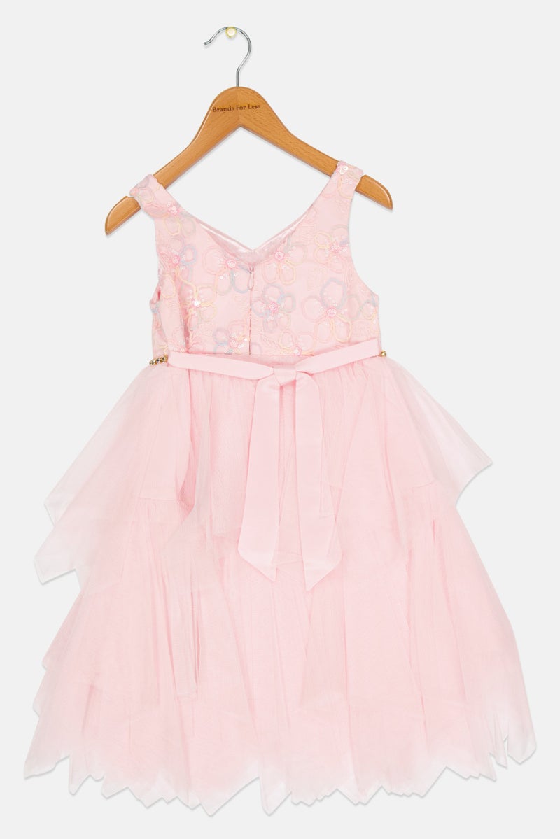american Princess Toddlers Girl Textured Partywear Grown Dress, Pink  - Image 2