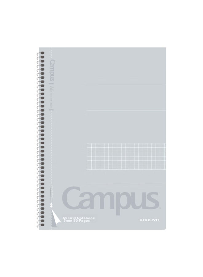 كوكويو Kokuyo دفتر الحرم الجامعي بسلك حلزوني، صفحات سهلة التمزيق، شبكة 5 مم، A5 / 50 ورقة، 5 كتيبات رمادية، Wcn-csn3510 - Image 3