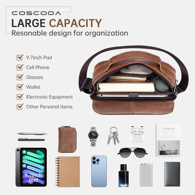 COSCOOA Leather Messenger Shoulder Crossbody Bag for Men,Bolso Mariconera para Hombre,Big Capacity Mens Purse Handbag Come with Credit Card Wallet - Image 4