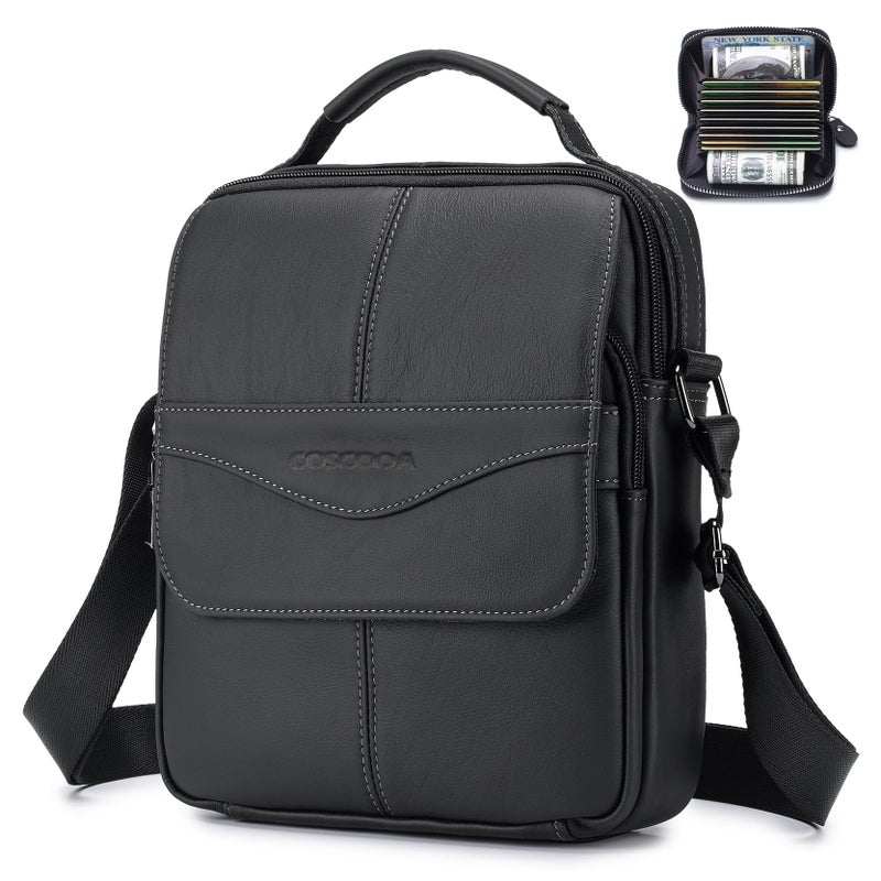 COSCOOA Leather Messenger Shoulder Crossbody Bag for Men,Bolso Mariconera para Hombre,Big Capacity Mens Purse Handbag Come with Credit Card Wallet - Image 1