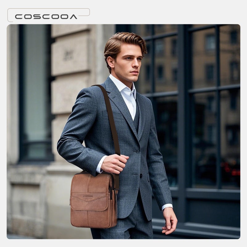 COSCOOA Leather Messenger Shoulder Crossbody Bag for Men,Bolso Mariconera para Hombre,Big Capacity Mens Purse Handbag Come with Credit Card Wallet - Image 2