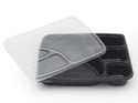 Adaamya® - 4 Compartment - 25 Sets Microwave Dish wash Safe Meal Tray with lid Cover Set of 25pc Plates for Dinner Lunch Unbreakable BPA Free Food Grade Plastic Black (4 Compartment) - Image 2