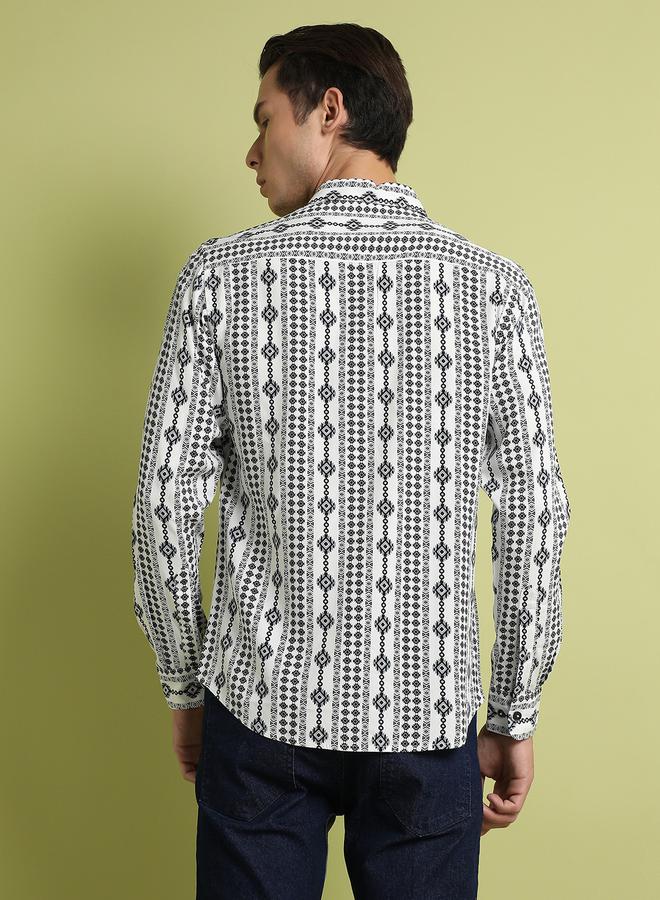 كامبوس سوترا قميص بنقش أزتيك هندسي بأزرار من ستايلي - Image 3