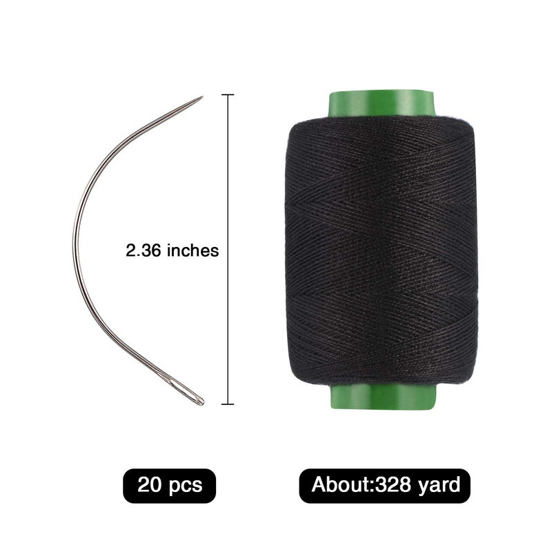 Boao 20 Pieces Wig C Curved Sewing Needles for Hair with 328 Yard Thread for Wig Making, Blocking Knitting, Modelling and Crafts - Image 2