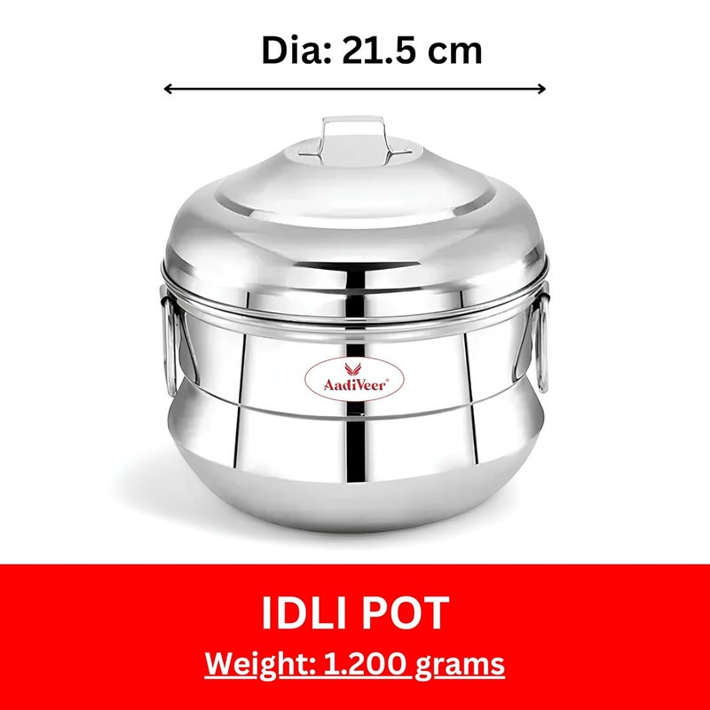 AadiVeer Stainless Steel Idly CookerIdly MakerIdly Pot With 2 Idli Plates 9 Idlies Gas Stove Induction Compatible Dia 215cm - Image 3