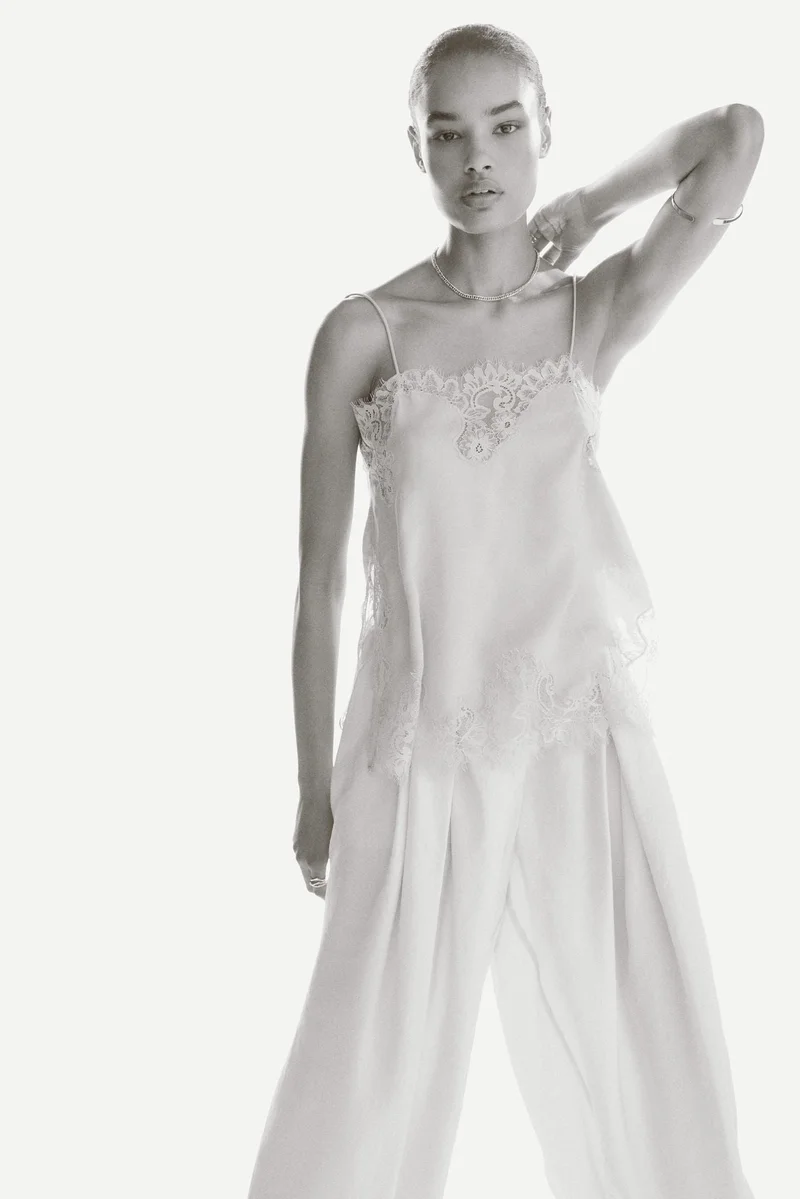 H&M Lace-trimmed jacquard-weave top