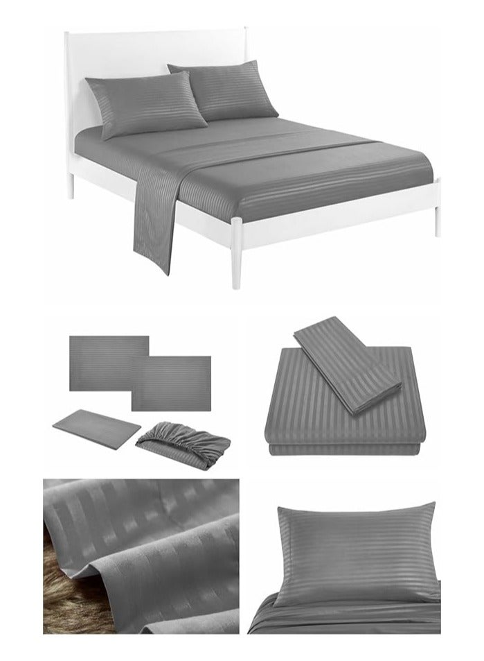 Elastic Striped Sheet Set of 3 Grey