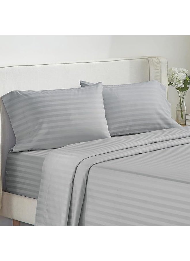 QBED Elastic Striped Sheet Set of 3 Grey  - Image 2