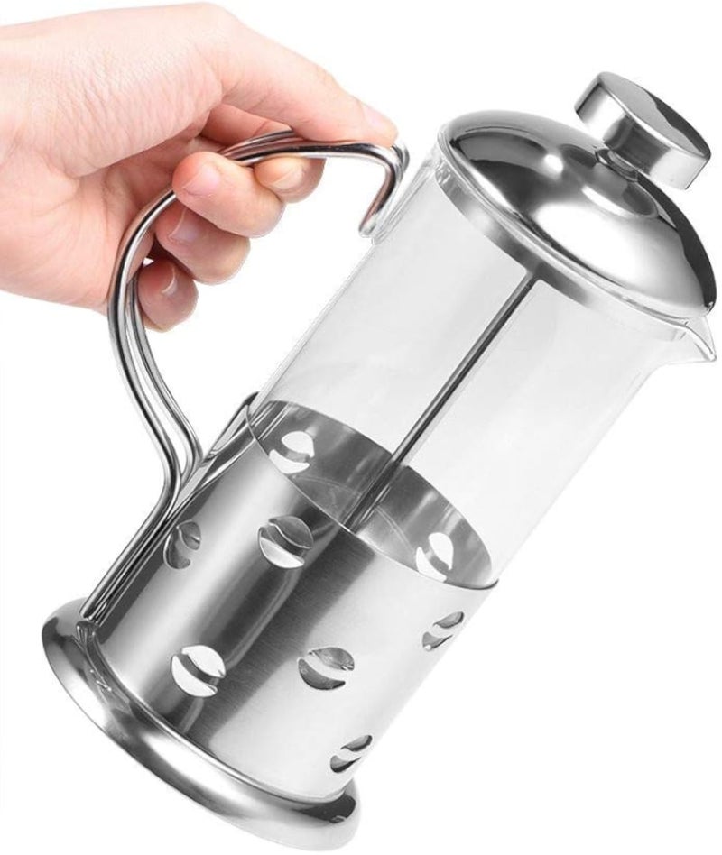 Fdit French French Coffee Maker with Frame and Handle and Lid Stainless Steel Teapot French Coffee Maker 600ml Clear Filter