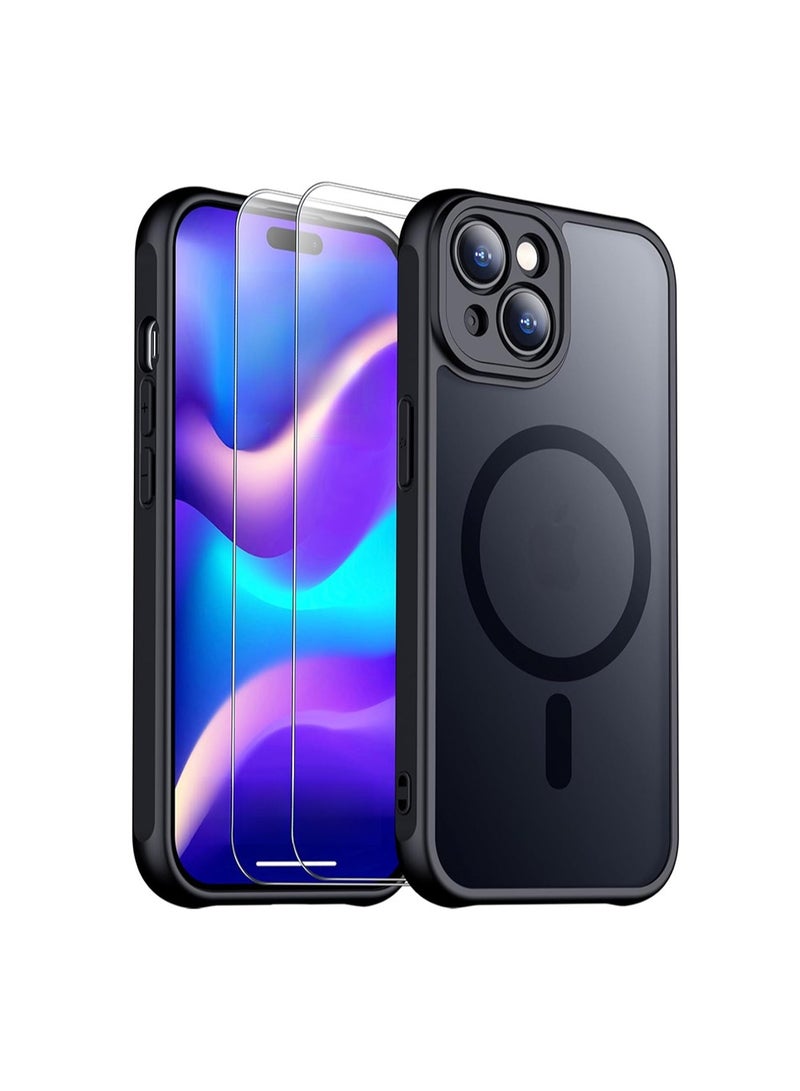 WRISTWISE Case Cover for iPhone 15 Plus, Magnetic [2 Pcs Tempered Glass Screen Protector] [Full Camera Protection] Anti-Fingerprint Anti-Scratch for iPhone 15 Plus 6.7”, Black - Image 1