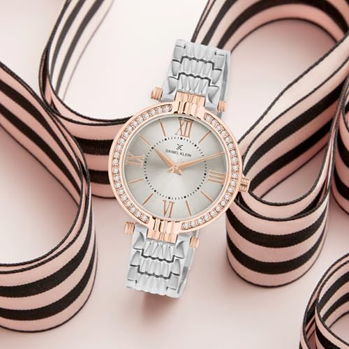 Daniel Klein Analog Silver Round Dial Silver Metal Strap Stone-Studded Water-Resistant Wrist Watch for Women Girls, Ladies DK11138-8 - Image 2