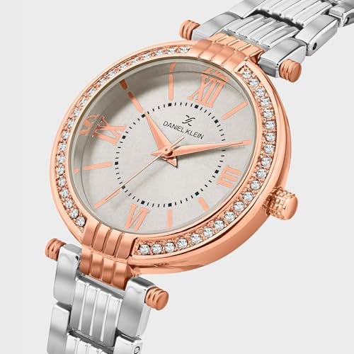 Daniel Klein Analog Silver Round Dial Silver Metal Strap Stone-Studded Water-Resistant Wrist Watch for Women Girls, Ladies DK11138-8 - Image 3