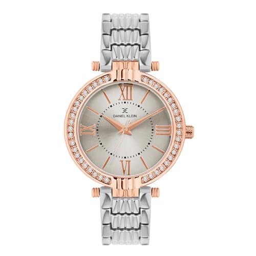 Daniel Klein Analog Silver Round Dial Silver Metal Strap Stone-Studded Water-Resistant Wrist Watch for Women Girls, Ladies DK11138-8 - Image 1