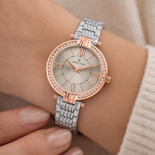 Daniel Klein Analog Silver Round Dial Silver Metal Strap Stone-Studded Water-Resistant Wrist Watch for Women Girls, Ladies DK11138-8 - Image 4