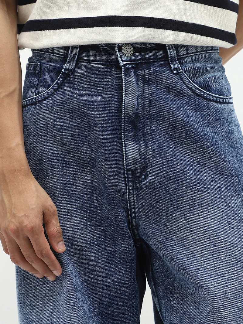 Urbano Fashion  Urbano Fashion Men's Blue Loose Baggy Fit Cut and Sew Panelled Jeans Non-Stretchable  | Best Price UAE