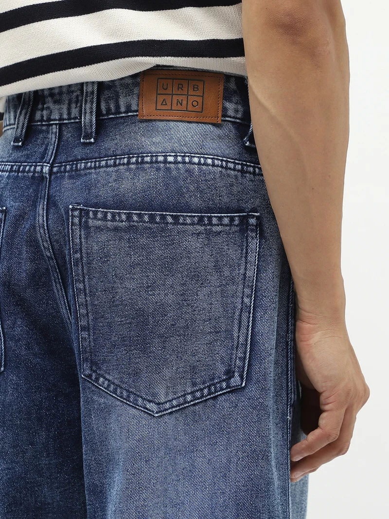 Urbano Fashion  Urbano Fashion Men's Blue Loose Baggy Fit Cut and Sew Panelled Jeans Non-Stretchable  | Best Price UAE
