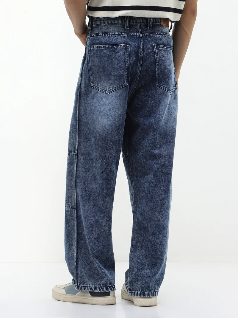 Urbano Fashion  Urbano Fashion Men's Blue Loose Baggy Fit Cut and Sew Panelled Jeans Non-Stretchable  | Best Price UAE