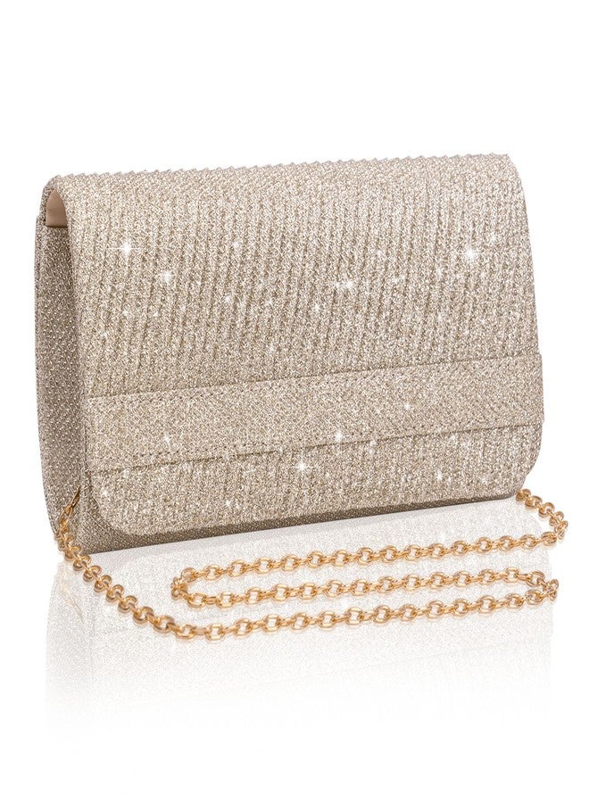 Larcenciel Elegant Rose Gold Clutch Purse for Women, Knitted Metallic Evening Bag with Chain Strap, Glitter Sequin Ladies Handbags Perfect for Party, Wedding, Prom, Cocktail, Formal Events, 8x4x2.4 In - Image 1