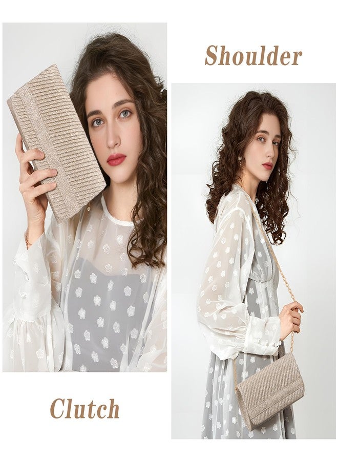 Larcenciel Elegant Rose Gold Clutch Purse for Women, Knitted Metallic Evening Bag with Chain Strap, Glitter Sequin Ladies Handbags Perfect for Party, Wedding, Prom, Cocktail, Formal Events, 8x4x2.4 In - Image 2