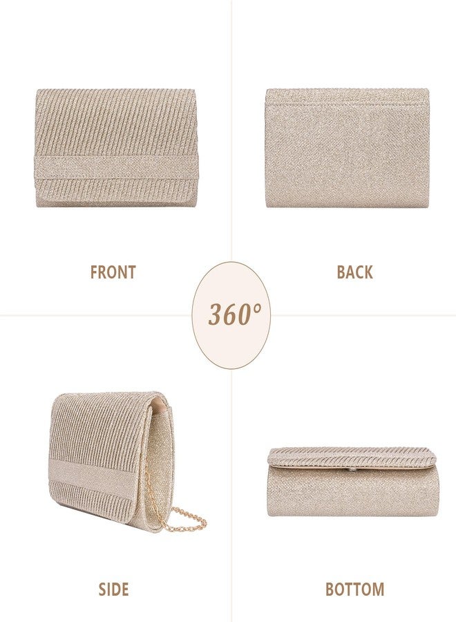 Larcenciel Elegant Rose Gold Clutch Purse for Women, Knitted Metallic Evening Bag with Chain Strap, Glitter Sequin Ladies Handbags Perfect for Party, Wedding, Prom, Cocktail, Formal Events, 8x4x2.4 In - Image 5