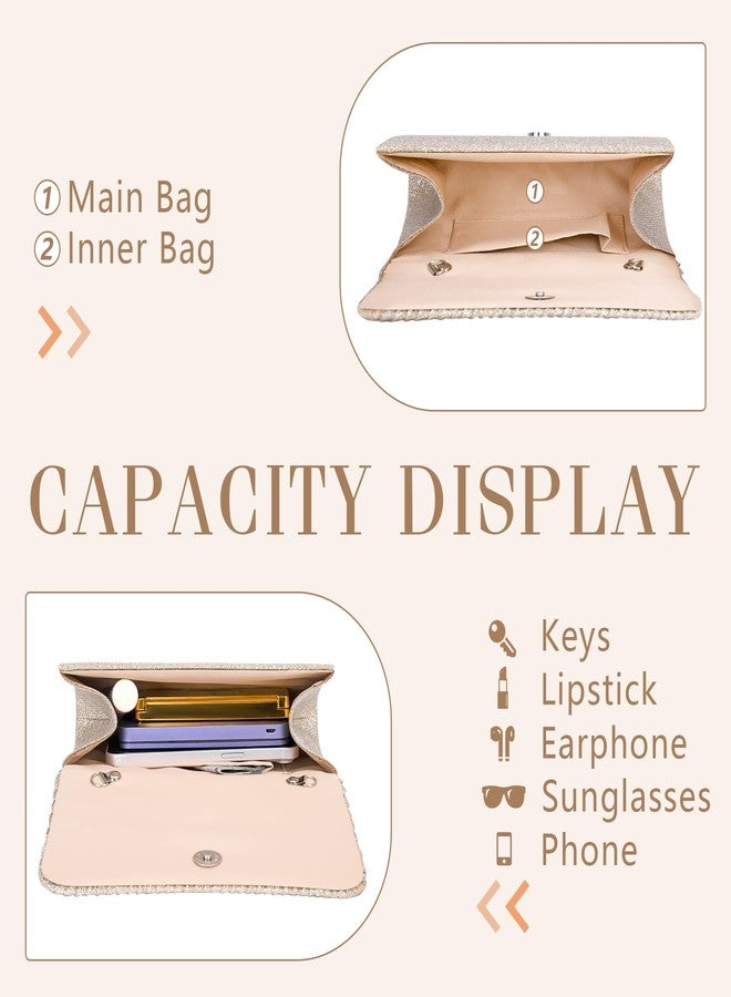 Larcenciel Elegant Rose Gold Clutch Purse for Women, Knitted Metallic Evening Bag with Chain Strap, Glitter Sequin Ladies Handbags Perfect for Party, Wedding, Prom, Cocktail, Formal Events, 8x4x2.4 In - Image 4