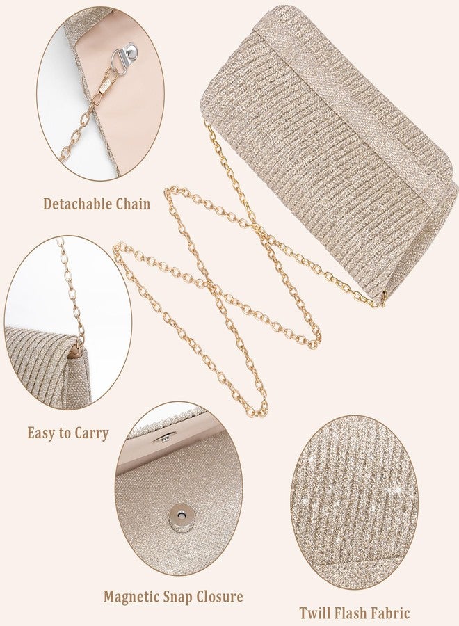 Larcenciel Elegant Rose Gold Clutch Purse for Women, Knitted Metallic Evening Bag with Chain Strap, Glitter Sequin Ladies Handbags Perfect for Party, Wedding, Prom, Cocktail, Formal Events, 8x4x2.4 In - Image 3